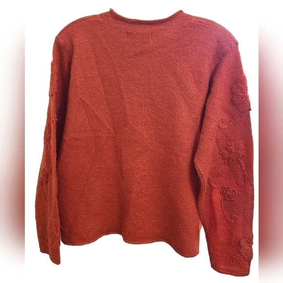 VINTAGE TimberLea 100% Wool Full Zip Embroidered Orange Cardigan SZ Med - Picture 4 of 7